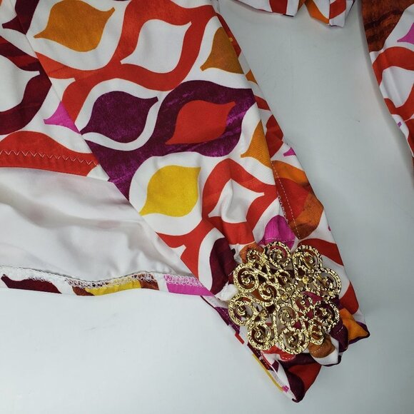 Trina Turk Ogee Pink Orange Bikini Set 8/10 Medallion Bandeau Fold Over - Picture 7 of 11